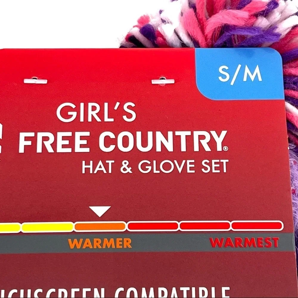 Free Country Girl's Knit Beanie and Silicone Print Palm Glove Set - S/M